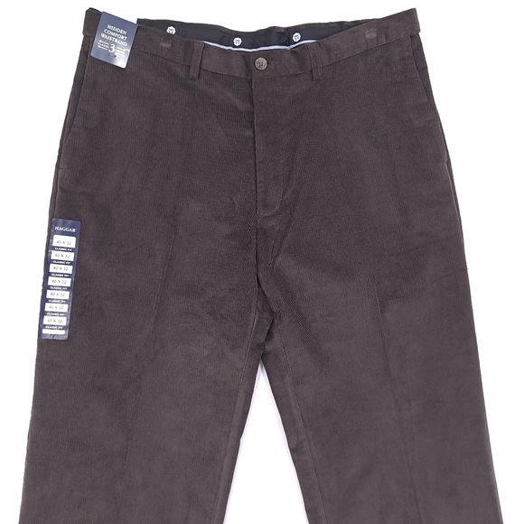 Haggar Mens Stretch Corduroy Pants Classic Fit Comfort Waist Brown Stretch 40x32 - Picture 2 of 8